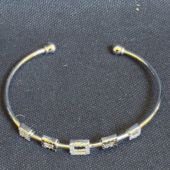 Vernier Silver-Tone Open Cuff Bracelet With Black & White Square Accents - Picture 2 of 8